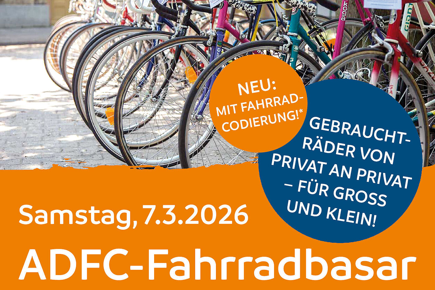 ADFC Fahrradbasar - Gebraucht Räder von Privat an Privat für Groß und Klein - Mit Radcodierung